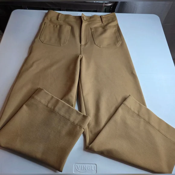 Jones & Co Tan High Rise Wide Leg Ankle Trousers Stretch Thick Size 10 2250-Ai - Picture 4 of 12